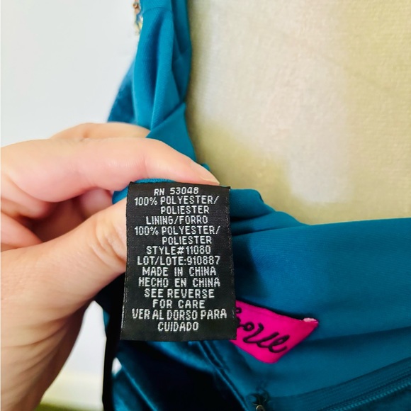 NWT Morgan & Co. US 5/6 Sheath Halter Sequin Metallic Teal Beaded Mini Dress - Picture 11 of 13